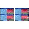 Kuber Industries Lahariya Printed Non-Woven Blouse Cover Wardrobe Organiser Clothes Storage Bag With Front Window- Pack of 4 (Blue)-44KM0548