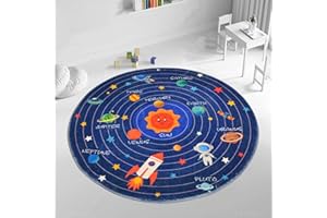 USTIDE Solar System Planets Round Area Rugs, Large Circle Rugs for Kids Bedroom Baby Room Play Room Carpets Nursery Rug, Machine Washable, 120CM