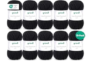 Gründl Laine Lisa Premium uni - Fil pour tricoter - Fil à tricoter - Fil à crocheter - Doux et agréable pour la peau - 100% polyacrylique 10 pelotes 50 g / 133 m - Taille d’aiguille 3,5-4,5 - noir