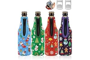 Desing Wish 4 Pezzi 12oz 330ml Manicotto per Bottiglie di Birra natalizie Neoprene Isolato Can Cover Sleeve Cooler Covers Lattine Coke Soda Isolante Bottiglia Forniture Feste con Apribottiglie