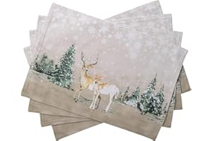 MAISON D' HERMINE Maison d'Hermine Deer In The Woods Set di 4 tovagliette 100% cotone, per tavolo da pranzo, cucina, matrimonio, uso quotidiano, cene, Ringraziamento/Natale (33cm x 48cm)