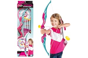 URBN-TOYS KIds Childrens Toy Archery Sets, Bow and 3 Arrows with Suction Cups, Outdoor Target Practising Shooting Game (Pink/Blue)