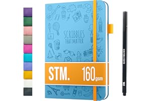 Scribbles That Matter A5 Dotted Journal Notebook + Free Pen! Your Bullet Dotted Journal Vegan Hard Cover 160gsm Dotted Notebook Bleedproof thick paper with 150 Pages for Work (5.75 x 8.5), Sky Blue