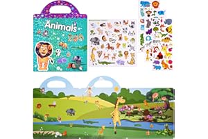 ASTARON Libro di Adesivi 3D per Bambini, 88 Adesivi Animali in Gelatina Riutilizzabili per Bambini Piccoli, Gioco Educativo, Giocattolo di Apprendimento Sensoriale, Oggetti di Scena per Feste