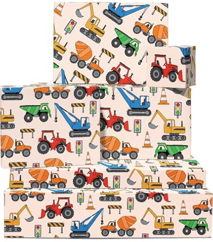 Papier Cadeau Motif Trains Vintage - Lot De 6 Feuilles 50x70 Cm - Certifié FSC, Recyclable - Avec étiquettes Cadeau