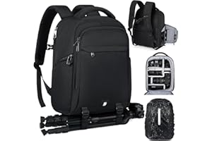 RAINSMORE Camera Bags for Photographers Camera Backpack with 14 inch Laptop Compartment Professional DSLR SLR Camera Bag Raincover Men Women for Canon Nikon Sony Black