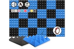 Arrowzoom 24 Pezzi 25 X 25 X 5 cm BLU e NERO Piramidali Pannelli Isolamento Acustico Soffitto Microfono Pannelli Assorbenti Pannelli Fonoassorbente SD1034