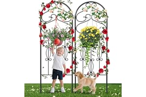 AMAGABELI GARDEN & HOME Amagabeli Garden Trellis 152 x 46CM Rustproof Black Iron Potted Vines Vegetables Flowers Patio Metal Wire Lattice Grid Panels for Ivy Roses Cucumbers Clematis Supports 2 Pack