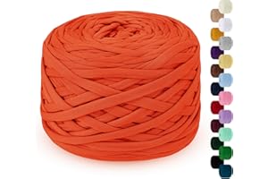LEREATI 285g T Shirt Yarn for Crocheting 100m Elastic Ribbon Yarn Thick Crochet Fabric Yarn, Knitting T-Shirt Yarn for Crochet Bag, Blanket, Basket, DIY Projects, Home Decor (Orange)