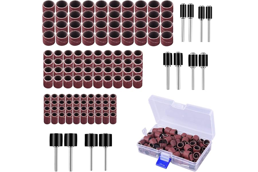 AUSTOR 132 Pieces Rubber Sanding Drum with Free Box, Including 120 Sanding Bands and 12 Drum Chuck for Dremel Rotary Tools