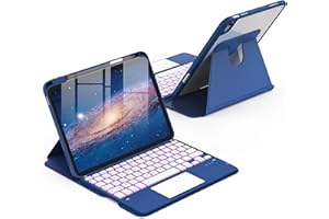 CACOE Étui Clavier Rotatif 360° pour iPad (A16) 11/10 EME Génération (11"/10,9") 2025/2022 avec Pavé Tactile, Rétroéclairage 7 Couleurs, Clavier sans Fil Détachable avec d'assistance, Bleu Océan