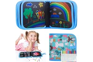 ‎RENDCQIN Abwischbares Malbuch für Kinder, Graffiti Zeichenbrett - Doodle Pad mit 12 Farbstiften - Löschbar Malbuch mit 14 Seiten Wiedervernwendbar (Blau)