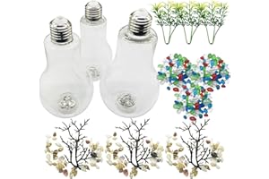 Cayway 9 PCS Light Bulb Bottle Fillable Set, Fish Tank Light Bulb Bottle Micro Landscape Ecological Bottle with Plastic Grass for Micro Landscape Decoration, Fish Tank Decoration