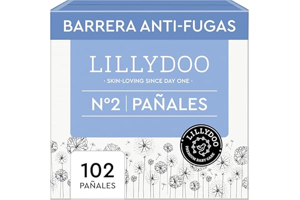 Pañales LILLYDOO delicados con la piel - talla 2 (4-8 kg), caja de medio mes (102 unidades), protección contra fugas, suaves, sin perfumes ni lociones y dermatológicamente probados