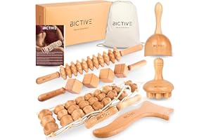 BICTIVE® Maderotherapie Kit Complet de 6 Pièces. Kit Massage Bois Professionnelle. Masseur Anti Cellulite et Drainage Lymphatique. Rouleau de Massage pour le Corps et les Jambes. Bois de Hêtre.
