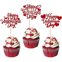 50 Decorazioni Per Cupcake A Forma Di Cuore Glitterato Rosso - Topper Per Torte San Valentino, Matrimoni E Addii Al Nubilato