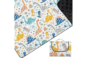 Neloheac Manta Picnic Impermeable 200 x 200 CM, Manta de Playa Portátil Lavable a Máquina, Alfombras de Picnic Ligero para Parque Jardín Barbacoa, Dinosaurio
