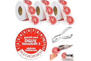 BEIMEIII 1650 Stück Prüfplaketten DGUV Vorschrift 3 30mm Prüfaufkleber 2026-2031 Nächster Prüftermin Aufkleber Auf Rolle Lochzange Papier Vinylfolie Plakette Selbstklebend für Elektrogeräte Kabel Rot