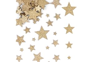 NEEROW 50 Stück Holzsterne Streudeko Glitzer Sterne, 4 Größen Holz Basteln Konfetti, Sterne Tischdeko Weihnachten für Hochzeit, Geburtstag Party, Jubiläum Tisch Deko (Gold 5 Eckig)