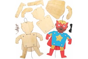 Baker Ross Kit Marionetta Eroe Stellare in Legno (confezione da 4) - Modello da decorare per costruire la tua marionetta