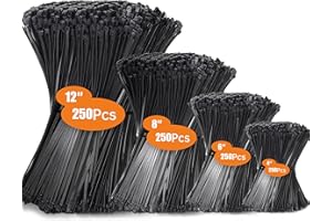 HOSUNI 1000 pezzi Fascette Elettricista Nere, 100/150/200/300mm Fascette Plastica, Fascette Nere Resistente Allatemperature, Resistenza Alla Rottura 18 kg per Gestione dei Cavi Elettrici, Fili, Giardinaggio