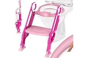 KIDIZ® Kinder Toilettensitz Toilettentrainer mit Treppe und Griffe Faltbar Kindertoilette WC Sitz Töpfchentrainer Lerntöpfchen bequemem Kissen und breiten Stufen Toilettentreppe höhenverstellbar Pink