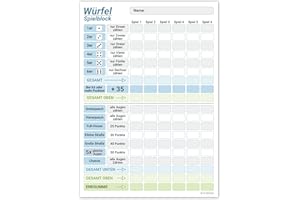 PICTALOO Würfelspiel Block DIN A5, gut lesbar und übersichtlich gestaltet, moderner Ersatzblock, Spielblock groß, auch für Senioren und Kinder geeignet, Würfel Spiel Set, Familienspiel (blau)