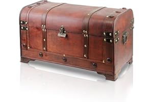 BRYNNBERG - Pirate Treasure Chest Storage Box - Dallas 39x22x28cm - Durable Wooden Treasure Chest with Lock - Unique Handmade Decorative Wood Storage Box - Vintage Wood Chest Box - The Best Gift