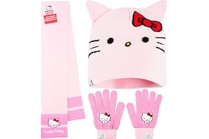 Hello Kitty Sanrio Winter Accessories for Girls, One Size Warm Winter Gloves Beanie Hat & Scarf 2 or 3 Pcs Set, Girls Gifts