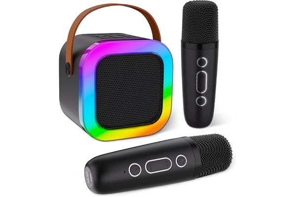 Aplsinvivi Mini Machine de karaoké pour Enfants et Adultes, Mini Machine de karaoké avec 2 Microphones sans Fil, Cadeaux d'anniversaire pour Filles âgés de 6, 7, 8, 9, 10, 12 Ans, Black