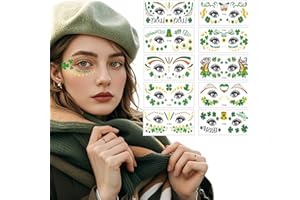 CAMOSE 10 Pcs St Patricks Day Tattoos, St Patrick’s Day Shamrock Tattoo Face Stickers St. Patrick's Day Temporary Clover Tattoos Sticker, Irish Green Party Face Art Stickers for Party (St. Patrick's, 10pcs)