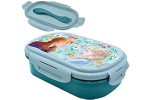 SRV HUB Frozen Lunchbox mit Göffel, Lunchbox mit zwei Fächern und Besteck-Set für Kinder, 21 cm Lebensmittelbehälter, Schulgeschenk für Mädchen, Schule, Bunt