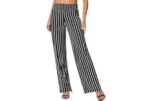 EXCHIC Femmes Décontracté Jambe Droite Boho Yoga Pantalon Élastique Taille Haute Pantalon avec Poches