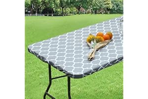 Dremisland Ronde Nappe en Vinyle Couverture de Table Élastique avec Doublure en Flanelle Imperméable et Lavable Protecteur de Table pour Extérieur Intérieur Pique-Nique Camping