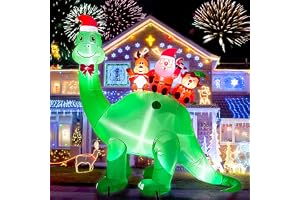 6,7 fot hög Uppblåsbar Juldekoration Dinosaurie, Kalolary Jul Gummibåtar Dinosaurie med Tomte Ren Jultomte Spränga Jul Utomhus Inomhus Dekoration för Semester Yard Gräsmatta Trädgård Party Supplies