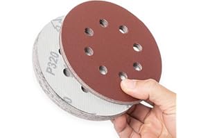 YoiYee 320 Grit Sanding Discs Pads, 8 Holes, 125mm/5-inch Hook and Loop Quick Change Sandpaper Sheet for Random Orbital Sander, 20 Pack