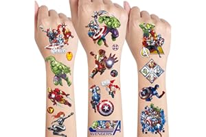 SUNYOVIME Avengers Tatouage Éphémère Enfant, 8 Feuilles, Super Héros Kit, Etanche Faux Tatouage, Cadeau Anniversaire Enfants