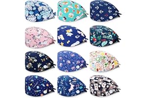 SATINIOR 12 Stücke Unisex Füllig Kappe mit Knöpfen Bunt Bedruckte Zurückbinden Kappe mit Schweißband für Frauen Männer