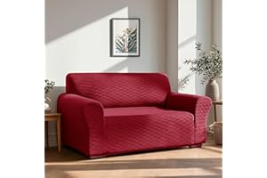 Deconovo Copridivano Elasticizzato 4 Posti con Braccioli – Antigraffio per Gatti, Copertura Moderna Antimacchia, Protezione Lavabile per Divano in Soggiorno, Rosso Intenso