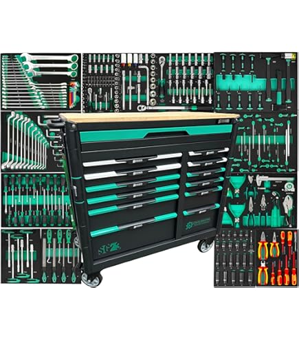 TRUTZHOLM Werkstattwagen Deluxe XXL 20 Schubladen - 254 Teile Werkzeugset Carbonoptik Anthrazit