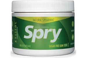 Spry Fresh Natural Xylitol Chewing Gum Dental Defense System - Aspartame-Free, Sugar-Free, Non-GMO, Gluten-Free (Spearmint, 100 Count - Pack of 1)