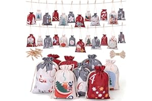 Kesote Calendario de Adviento 2025 para Rellenar, 24 Bolsitas Navideñas de Tela para Regalos, Kit de Bolsas Numeradas con Cordón para Dulces Galletas Recuerditos de Fiestas (13x18cm, 10x15cm)