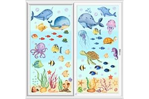 YKDLLF 9 Hojas Verano Pegatinas de la Ventana de Primave Océano Niños Colorido Reutilizable Estaticas Doble Cara para de Océano de Medusas Estrellas de para Animales Marinos Decoración de Pared