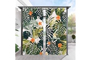 ANHOPE Rideaux D'extérieur Imperméable Rideaux Extérieur avec Oeillet Rideau Imprime Tropical Feuille de Palmier Rideau pour Jardin Pergola Terrasse Balcon 132L X 275H cm (2 Panneaux)
