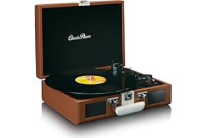 LENCO Classic Phono TT-120BNWH - Lettore di dischi con ricezione Bluetooth, altoparlanti integrati e batteria ricaricabile - Marrone/Bianco