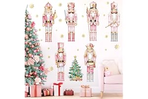 decalmile Christmas Pink Nutcrackers Window Wall Decals Christmas Trees Nutcracker Snowflakes Wall Stickers Living Room Childrens Room Christmas Party Window Wall Decorations