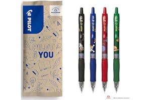 PILOT x ONE PIECE - Caja de 4 G2 + 4 Stickers - Bolígrafos Roller de Tinta de Gel - Edición Limitada One Piece - Retráctiles y Recargables - Negro, Azul, Rojo, Verde - Punta Media