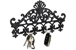 Relaxdays Cast Iron Coat Rack, 5 Hooks, Antique Cottage Style, HxWxD: Approx 17 x 35 x 3.5 cm, Black