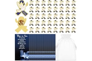 CNSJ Blue Ribbon Dove Pins Memorial Funeral Ribbon Pins Badge Brooches in Forever in Our Hearts with Memorial Poem Cards Organza Bags for Funeral Mourning Event Bereavement Remembrance