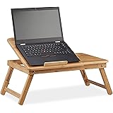 Relaxdays Tavolino Porta Pc Altezza Regolabile da Letto, Supporto Laptop con Cassetto, Bambú, Marrone Chiaro, 30 x 69 x 35 cm